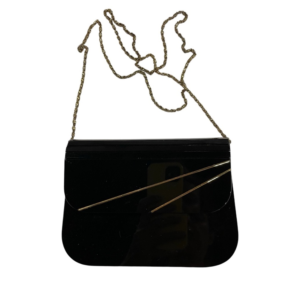 Adorable vintage leucite black gold handbag 70’s-80’s mod